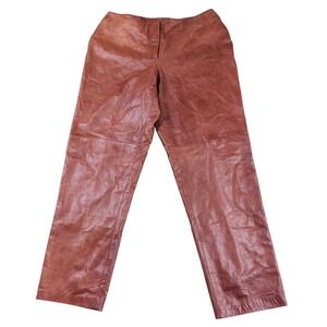 Y2k Vintage Venezia Brown Genuine Leather Distressed Straight‎ Leg Pants Size 14